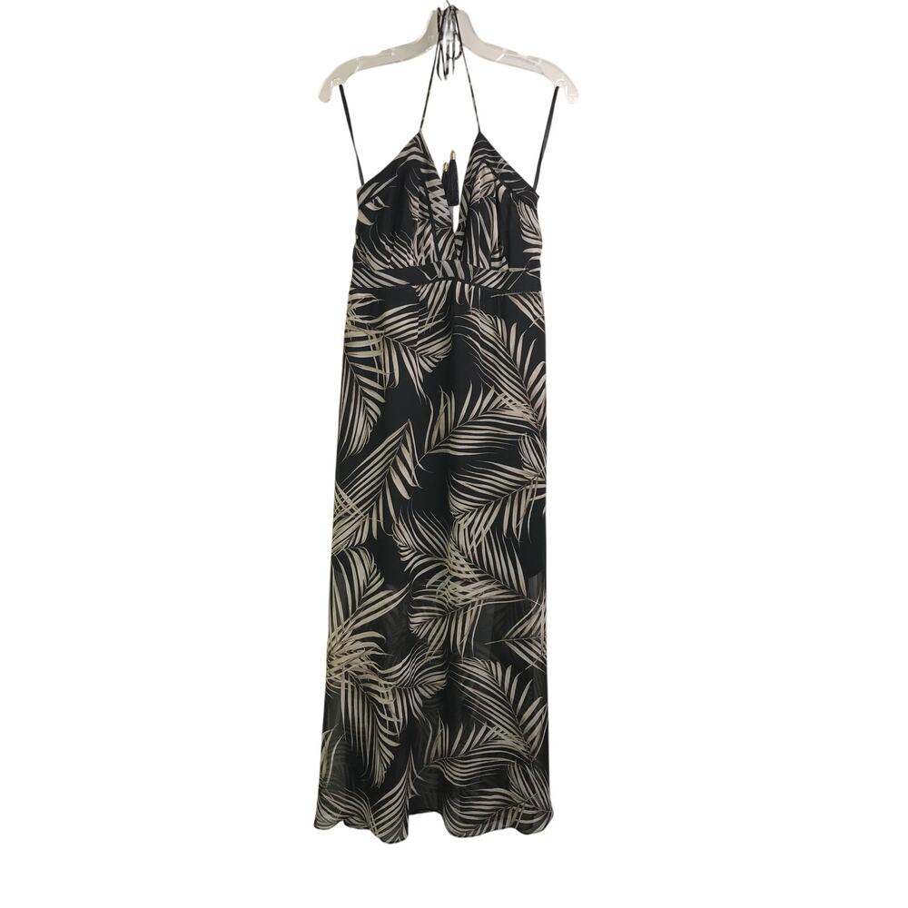 White House Black Market Dress‎ Womens Size 8 Black Strappy Boho grass print
